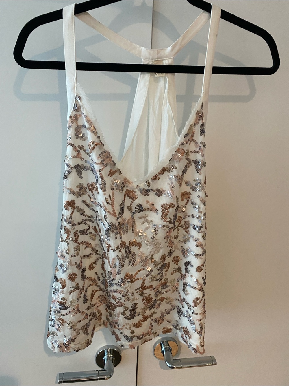 Anthropologie Ivory Sequin Tank Top